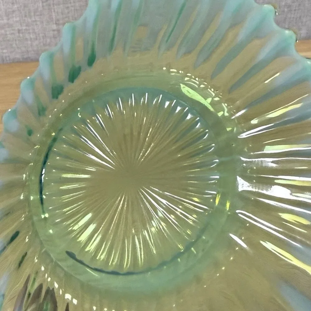 Vtg Fostoria Heirloom Aqua Opalescent Oblong Flared Art Glass Bowl MCM 13